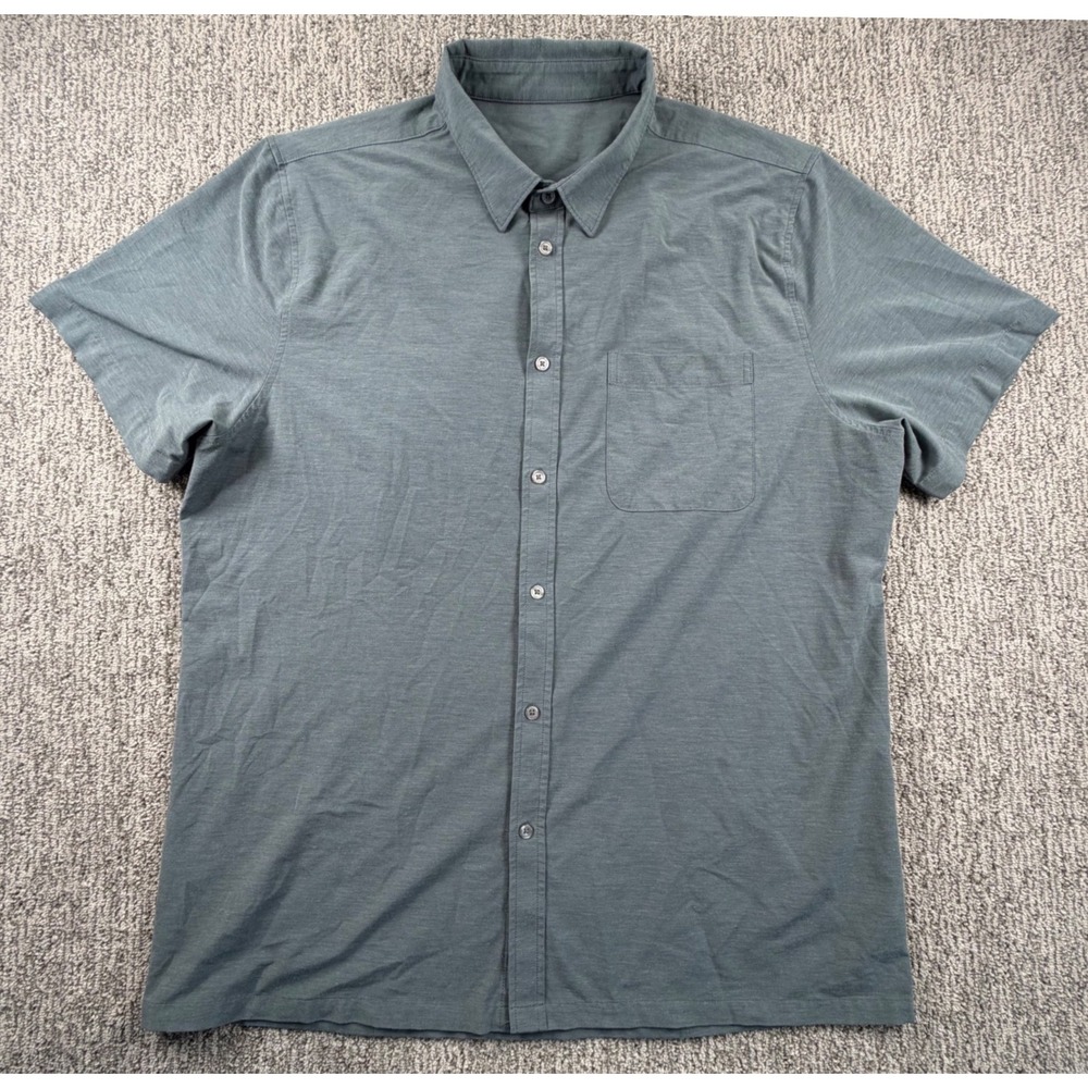 Vuori Button Down Shirt Men XXL Gray/Green Short Sleeve Performance Stretch V184
